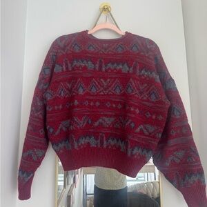 St.Croix Red Crewneck Patterned Knit Sweater